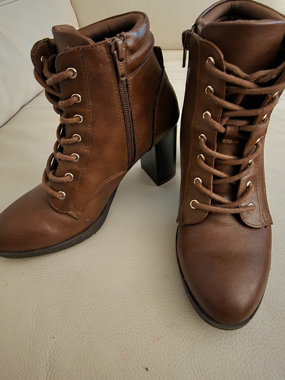 Style & Co. Brown Lace-Up Heeled Ankle Boots